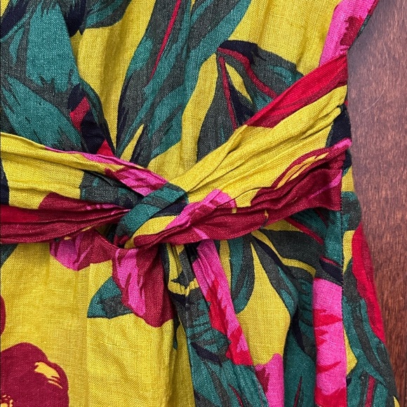 Zara Vibrant Chartreuse Hibiscus Floral Linen Mini Dress, Size XS - Picture 8 of 16